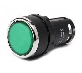 MB101DY Düz Kafa Yaylı 22mm IP 40 Monoblok Kumanda Buton Yeşil 2NO